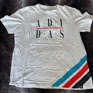 Adidas White Tee with Red and Blue Accents